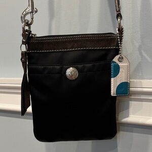 Coach Black and Brown Crossbody Bag with White & Teal Tag